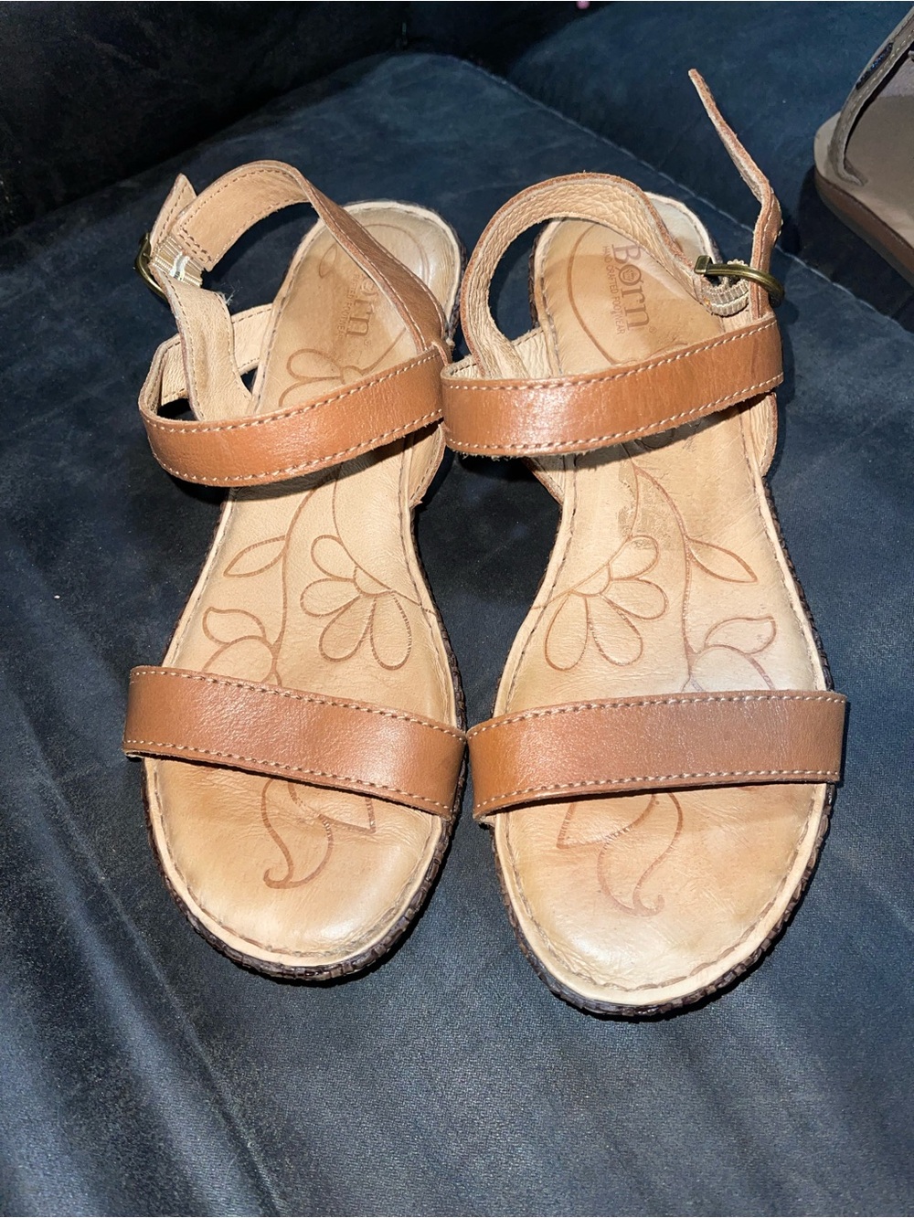 Born Tan Leather Two-Strap Ankle Sandals